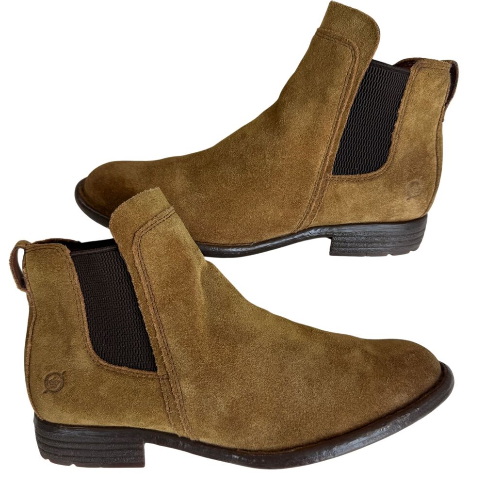 Born Women's Laney Chelsea Boot Size 7M Brown Leather Block Heel Pointed Ankle